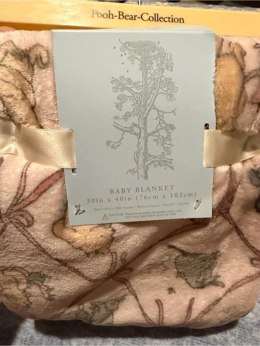 Disney Winnie the Pooh Pink Plush Baby Blanket with Ribbon Motif
